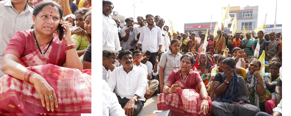 … అక్కడే బైఠాయించి గర్జించిన కవిత, ఆందోళనకు దిగిన రైతులు Kavitha submits Memorandum on Farmers’ Problems