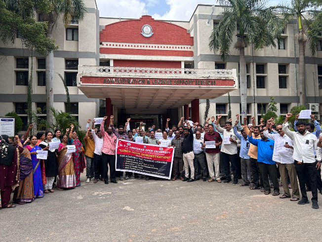 BRAOU EMPLOYEES PROTEST FOR PRC NEW AND OLD PENSION SCHEME